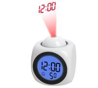Réveil à Projection Plafond Heure, Réveil de Projection, Projecteur d'horloge Numérique au Plafond, Horloge de Table de Projecteur Multifonction en Plastique Charge USB LED Fonction Vocale(Blanc)