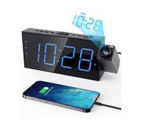 Réveil à projection pour chambre à coucher, horloge numérique LED à projection sur plafond ou mur avec chargement USB du téléphone, batterie de secours, projecteur 180° et variateur d'intensité,