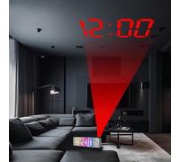 Réveil à projection, réveil miroir coloré avec écran LED, horloge de chevet avec température, fonction de répétition, mode nuit, luminosité réglable, affichage 12/24h, horloge numérique pour chambre,