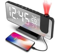 Réveil à projection rotatif à 180° avec radio FM, double alarme, chargement USB et luminosité réglable