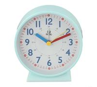 Réveil à quartz rond 24 heures avec boîtier en métal avec mouvement de balayage silencieux et veilleuse lumineuse pour bureau (vert clair)