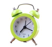 Réveil analogique à double cloche avec mouvement à quartz, boîtier en métal, lentille en verre et cadran en PVC, alimenté par piles, fonctionnement silencieux pour chambre à coucher (vert)