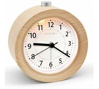 Réveil Analogique Bois Sans Bruit, Affichage Classique Aiguilles, Fonction Snooze Pile