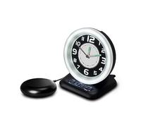 Réveil Analogique pour Personnes Malentendantes avec Forte Sonnerie de 80dB, Flash Lumineux et Coussin Vibrant - Le Wake 'N' Shake Vintage Réveille Les Gros Dormeurs - Port de Charge USB - Version FR
