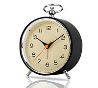 Réveil analogique rétro sans tic-tac, réveil analogique rond de 4,3'' avec veilleuse Snooze, à piles bruyantes pour dormeurs profonds, enfants, personnes âgées, réveil analogique pour chambre à