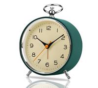 Réveil analogique rétro - Sans tic-tac - Rond - 10,16 cm - Avec veilleuse - Snooze - Fonctionnement à piles - Puissant - Pour dormeurs profonds, enfants, personnes âgées - Réveil analogique pour