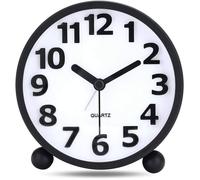 Reveil Analogique Silencieux,Métal Noir Gros Chiffres 3D,Horloge de Table sans Tic-tac avec la Lumière de Nuit Réveil 10.8cm