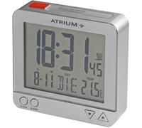 Atrium A740-19 Réveil radio-piloté de voyage petit numérique à quartz LCD avec veilleuse contrôlée par capteur Éclairage argenté