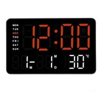 Réveil avec affichage LED lumineux, capteur de température, calendrier des phases lunaires, affichage de la semaine et de la date pour chambre ou bureau (A)