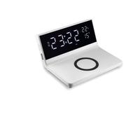 Réveil avec chargeur induction à 15W max, double alarme, lumiosité réglable, 1 port USB pour la charge, affichage l'heure, la