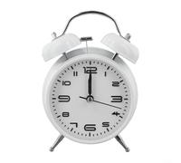 Réveil avec double cloche en métal analogique à quartz pour chambre à coucher, mouvement de balayage silencieux, affichage lumineux, décoration d'intérieur (blanc)