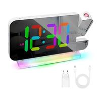 Réveil avec projection, affichage miroir LED, réveil numérique avec projecteur rotatif à 180 °, 10 couleurs, veilleuse 11 couleurs RVB, affichage numérique, pour enfants, horloge de table pour garçons
