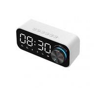 Réveil avec radio numérique haut-parleur Bluetooth affichage LED de l'heure et de l'alarme et surface miroir pour bureau - Blanc