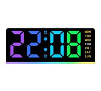 Réveil avec veilleuse RVB, double alarme, grand écran, batterie de secours, LED multicolore, 7 modes, deux alarmes, design minimaliste européen moderne pour chambre à coucher, salon (blanc)