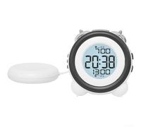 Réveil avec vibration et buzzer fort, double alarme, rétroéclairage, calendrier, affichage de la semaine, design moderne compact pour table de chevet ou bureau (blanc)