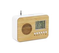 Mooov Réveil de voyage Bamboo 477320 – Radio FM, Écran LCD, Date et température int., 2x AAA