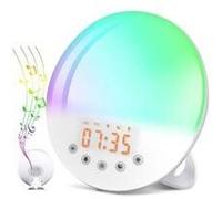 Réveil blanc led numérique intelligent wi-fi lampe de chevet 7 couleurs radio fm avec double alarme simulation du lever du soleil
