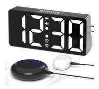 Réveil Bruyant avec Vibreur de Lit pour Les Gros Dormeurs, Les Sourds et Les Malentendants, Veilleuses, Réveil Numérique Grand écran avec Fonction de Charge, Port USB, Luminosité 0-100%, 12/24H&DST