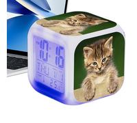 Réveil chat, horloge de bureau pour chat, horloge pour enfants, horloge de table cubique, réveil LED - Réveil électronique coloré avec grand écran, horloge chat pour salle de classe, salon