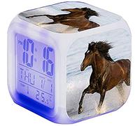 Réveil cheval - Alarme animale - Réveil numérique à LED - Avec veilleuse - Brillance nocturne - Affichage de l'heure - Cadeaux d'anniversaire pour enfants (4)