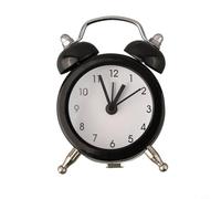 Réveil classique à double cloche, 7 x 5 x 1,8 cm, mouvement à quartz analogique, réveil puissant, double cloche, corps en métal avec lentille en verre, pour chambre à coucher ou voyage (noir)