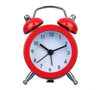 Réveil classique à double cloche avec mouvement à quartz, affichage analogique, cadre en métal et lentille en verre, alimenté par piles, conçu pour une utilisation silencieuse la nuit (rouge)