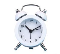 Réveil classique à double cloche avec mouvement à quartz, affichage analogique, cadre en métal et lentille en verre, alimenté par piles, conçu pour une utilisation silencieuse la nuit (blanc)