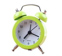 Réveil classique à double cloche avec mouvement à quartz, affichage analogique, cadre en métal et lentille en verre, alimenté par piles, conçu pour une utilisation silencieuse la nuit (vert)