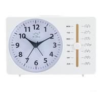 Réveil compact et silencieux avec affichage analogique de l'heure, affichage numérique du jour et design pour table de chevet (D)