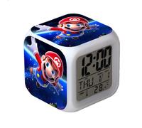 Réveil cube LED Horloge numérique lumineuse Veilleuse enfant 7 couleurs Mario & Espace Jeu vidéo