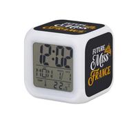 Réveil Cube Lumineux Noir - Future Miss France Enfant Beauté - 7,8 x 7,8 x 7,8 cm - Retro Éclairage Multicolore LED