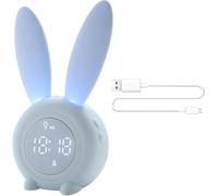 Réveil De L’Enfant Lumière Télécommande Vocale Intelligente Minuterie Réveil Lapin Dessin Animé Réveil Numérique LED avec Veilleuse Chevet Bureau Sleep Trainer pour Les Enfants, Blu, 1