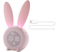 Réveil De L’Enfant Lumière Télécommande Vocale Intelligente Minuterie Réveil Lapin Dessin Animé Réveil Numérique LED avec Veilleuse Chevet Bureau Sleep Trainer pour Les Enfants, Roze, 1