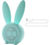 Réveil De L’Enfant Lumière Télécommande Vocale Intelligente Minuterie Réveil Lapin Dessin Animé Réveil Numérique LED avec Veilleuse Chevet Bureau Sleep Trainer pour Les Enfants, Groen, 1