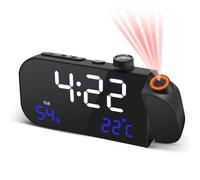 Réveil de Projection avec Radio FM pour Chambre à Coucher, Horloge numérique rotative 270 °, Affichage LED de 7 Pouces, Double alarmes Aqiong