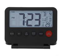 Réveil de voyage léger avec écran LCD, affichage de la température et fonction snooze, parfait pour un transport facile (noir)