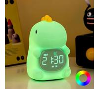 Réveil dinosaure avec veilleuse pour enfants avec entraînement au sommeil et machine sonore, lampe rechargeable en silicone, lampe de table en forme d'animal mignon, compagnon de sommeil parfait pour
