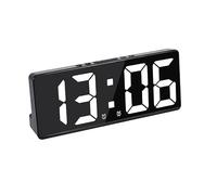 Réveil, écran miroir LED de 16,7 cm, grand chiffre, réveil HD à 180° avec fonction snooze/5 variateurs/double réveil/mode nuit/deux modes d'affichage, alimentation par câble USB/pile AAA (blanc)