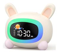 Réveil Éducatif Enfant en Forme de Lapin - Veilleuse LED, Double Alarme, Indicateur Jour/Nuit, Sons Apaisants