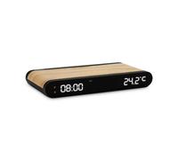 mooov 477349 Réveil Chargeur Induction Smartphone 15 W et Port USB-C avec Ecran LED Numérique - Affichage Température de la Pièce intégrée - Effet Bois