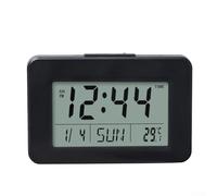 Réveil électronique avec calendrier perpétuel et thermomètre numérique avec écran lumineux format douze ou vingt-quatre heures pour chambre à coucher ou bureau Blanc