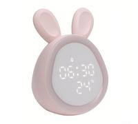 Réveil électronique en forme de lapin avec veilleuse - Réveil de chevet - Ravissant lapin - Éclairage d'ambiance à la tombée de la nuit (rose)