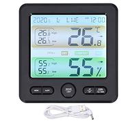 Réveil électronique LCD avec Moniteur de température et d’humidité, thermomètre numérique hygromètre avec indicateur du Niveau de Confort, Double Alarme silencieuse pour Chambre à (Noire)