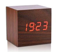 Réveil en Bois, Mini Horloge Numérique avec Affichage De L'Heure De La Température, Réveil Numérique Cube, Petite Horloge pour Chambre à Coucher, Salon, Bureau 6 x 6 x 6 cm(Brun)