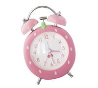 Réveil en forme de fraise avec double cloches - Mouvement silencieux - Veilleuse - Décoration de chambre à coucher - Pour enfants et adultes - Mouvement à quartz silencieux - Lumière chaude