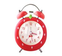 Réveil en forme de fraise avec double cloches - Mouvement silencieux - Veilleuse - Décoration de chambre à coucher - Pour enfants et adultes - Mouvement à quartz silencieux - Lumière chaude