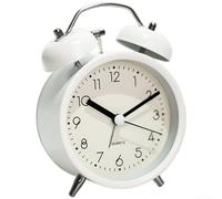 Réveil en métal avec cadran lumineux et veilleuse, sonnette mécanique silencieuse sans tic-tac pour chambre d'enfants et d'étudiants, boîtier en métal compact, vert macaron (blanc doux)