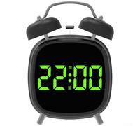 Réveil en métal avec sonnette extra forte et affichage numérique LED avec luminosité réglable pour une visualisation facile de l'heure (B)