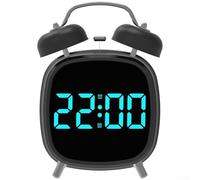 Réveil en métal puissant avec affichage numérique LED Luminosité réglable Cloche robuste Veilleuse pour les dormeurs lourds, configuration simple, plusieurs couleurs, 12 x 8 x 18 cm, utilisation pour