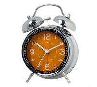 Réveil en métal robuste avec mécanisme silencieux et design classique à double cloche Orange